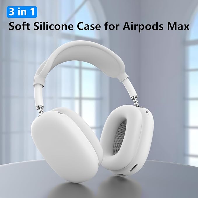 Silicone Case Cover for AirPods Max, Ear Pad Case Cover/Ear Cups Cover/Headband Cover for AirPods Max Headphones, Accessories Soft Silicone Protector for Apple AirPods Max New USB-C (2024) (White)