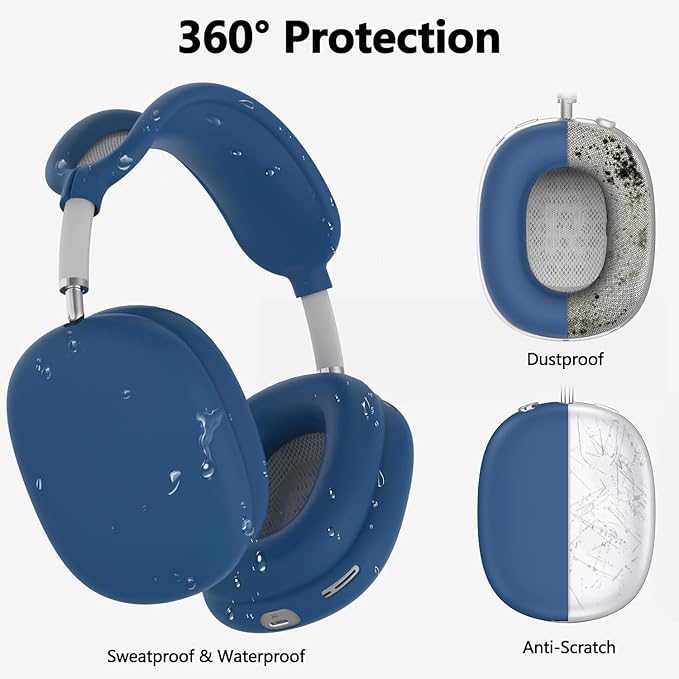 Silicone Case Cover for AirPods Max, Ear Pad Case Cover/Ear Cups Cover/Headband Cover for AirPods Max Headphones, Accessories Soft Silicone Protector for Apple AirPods Max New USB-C (2024) (Dark Blue)