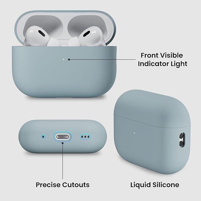 ORNARTO Compatible with AirPods Pro 2 Case 2022, Full Protective Hybrid Silicone for AirPods Pro 2nd Generation Case, Front LED Visible Skin Cover-Mint Green