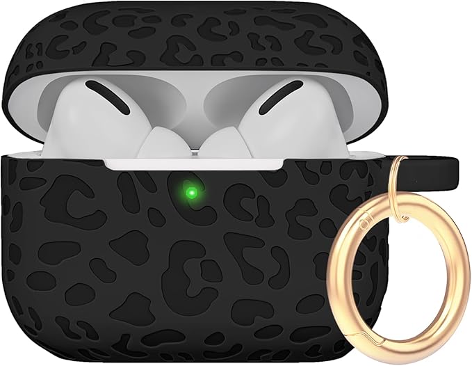 Engraved Leopard Case Compatible with AirPods Pro 2 Case Cover 2022,Soft Silicone Caeving Cover for Women Girls, Black