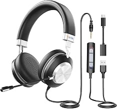 Wantek USB Headset with Microphone for PC, On-Ear Computer Laptop Headphones with Noise Cancelling Mic, Mute, Volume Control for Work, Teams, Zoom, Online Meetings, Home Office (USB+USB-C+3.5mm) - Image 1