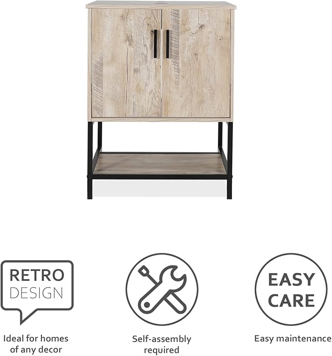 eclife 24" Bathroom Vanity Sink Combo Modern Metal Stand Cabinet W/Bottom Shelf, Oak (Without Sink)