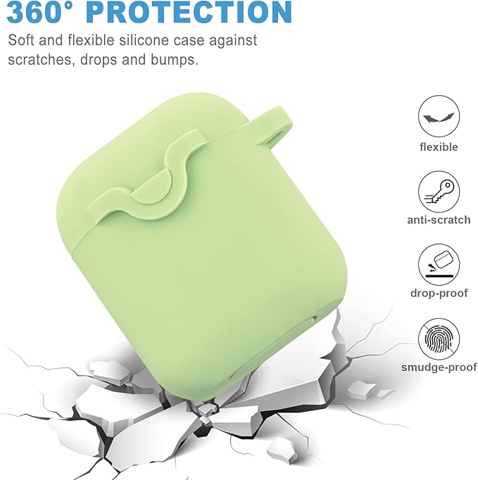 Secure Lock Silicone Case Compatible with AirPods Case 1 & 2 with Bling Keychain, Soft Protective Earpod Case Cover Earbuds Cases Women Girls for Apple Air Pod 2 Case - Green
