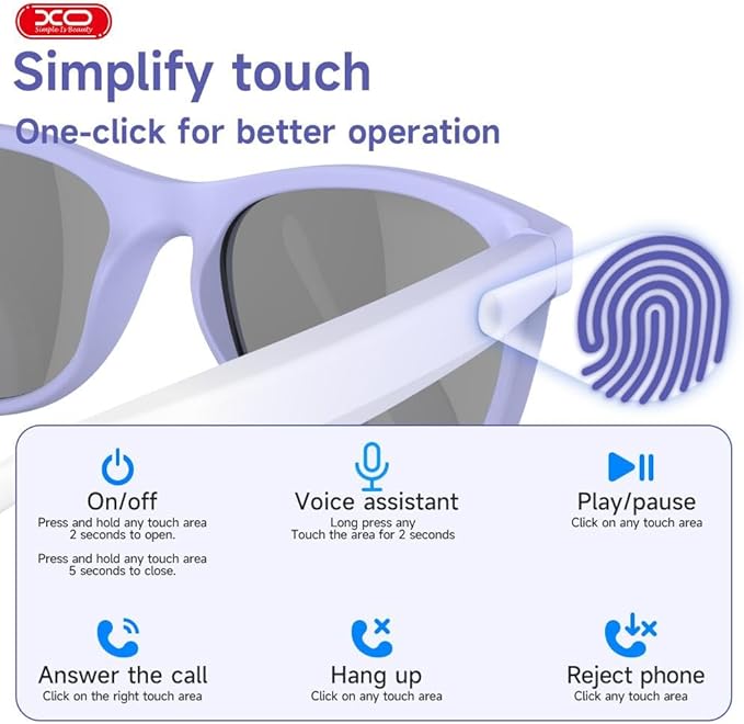 Smart Bluetooth Sunglasses, XO Smart Bluetooth Audio Glasses for Women Men,Athletic/Outdoor UV Protection Riding, Driving,Fishing, Running (Purple)
