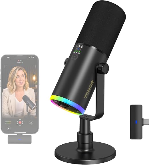 TONOR Wireless Microphone for iPhone 15~17, Dynamic Microphone for Podcast