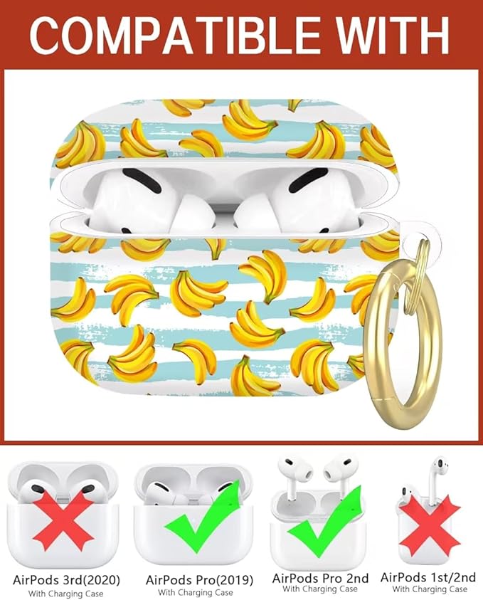 Compatible with Airpod Pro 2nd/1st Generation,360° Full Protection Cover for Girl Women,Cute Accessories Hard Case Portable & Shockproof for Airpod Pro 2nd Charging Case 2023/2022/2019(Banana)