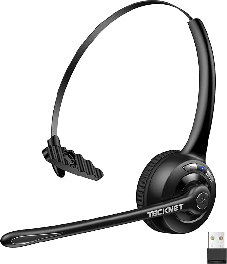 TECKNET Wireless Headset (USB Dongle), Bluetooth Headphones with Noise Cancelling Microphone for Trucker, Bluetooth V5.2 with Mute Button & Hands-Free Calling for Work