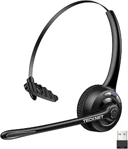 TECKNET Wireless Headset (USB Dongle), Bluetooth Headphones with Noise Cancelling Microphone for Trucker, Bluetooth V5.2 with Mute Button & Hands-Free Calling for Work