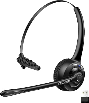 TECKNET Wireless Headset (USB Dongle), Bluetooth Headphones with Noise Cancelling Microphone for Trucker, Bluetooth V5.2 with Mute Button & Hands-Free Calling for Work