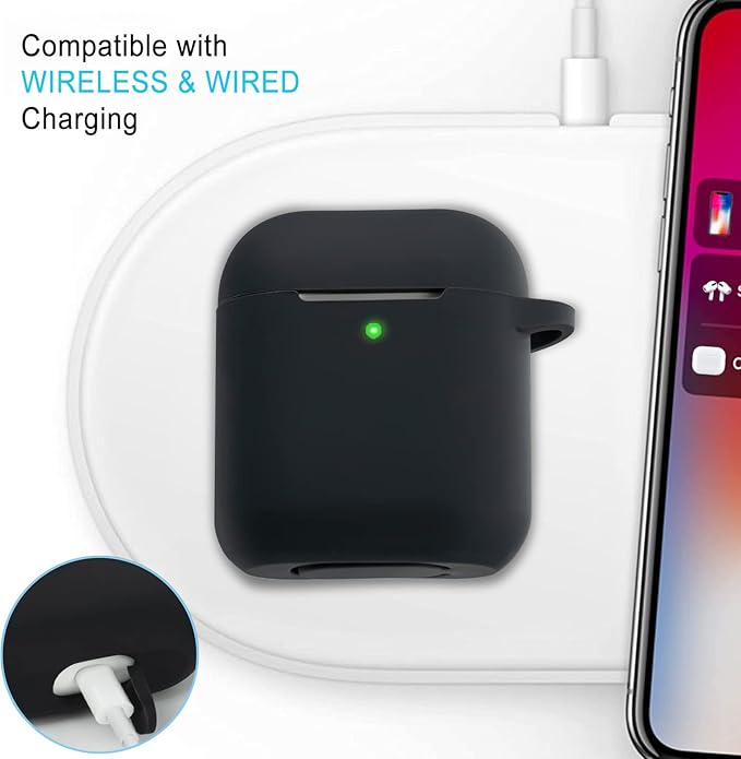 Silicone Case with Bling Keychain Compatible with AirPods Case 1 & 2, Soft Protective Earpod Case Cover Earbuds Cases Women Girls for Apple Air Pod 2 Case - Black