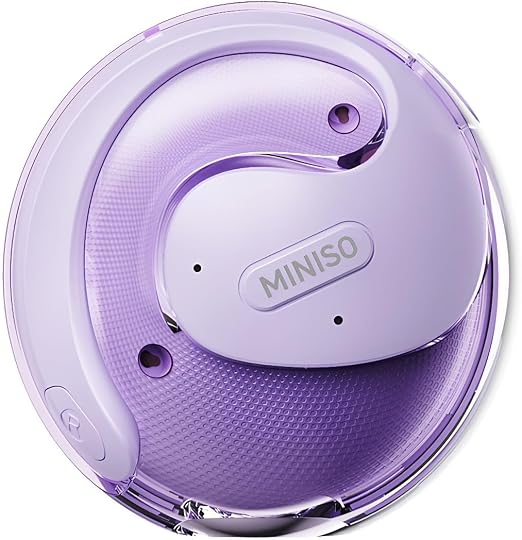 MINISO X15PRO Earhook Open Ear Bluetooth Earbuds, Comfort Fit, HiFi Stereo, 40H Playtime, IPX5 Waterproof, 165 Languages AI Translation via App for Travel Sports Learning (Purple)