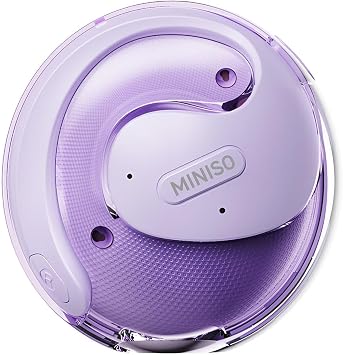 MINISO X15PRO Earhook Open Ear Bluetooth Earbuds, Comfort Fit, HiFi Stereo, 40H Playtime, IPX5 Waterproof, 165 Languages AI Translation via App for Travel Sports Learning (Purple)