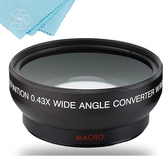49mm 0.43x Wide Angle Lens with Macro for Panasonic HC-WXF991K, HC-VX981K, HC-X900/M, HC-X920K Camcorder