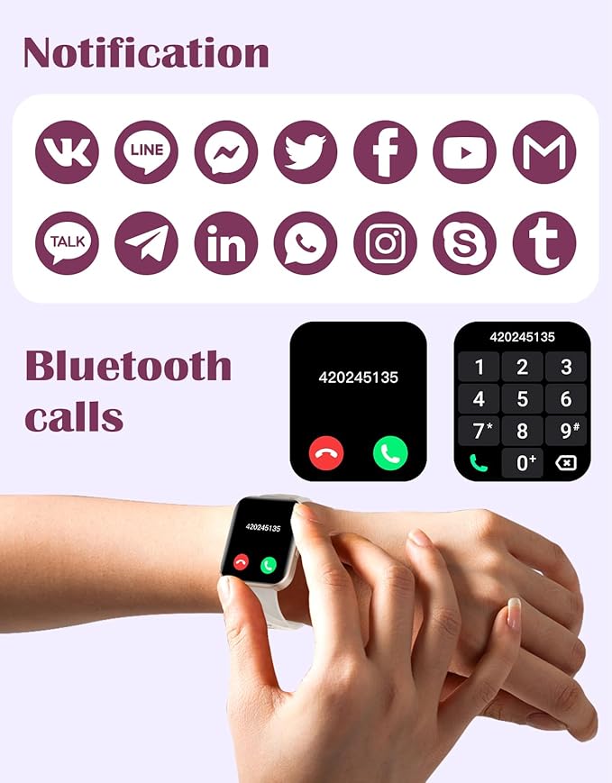 RUIMEN Smart Watches for Women Men (Answer/Make Calls) Compatible with iPhone/Android Phones, 1.85" HD Screen Fitness Tracker Heart Rate Monitor 100+ Sports Tracker Watch Waterproof (Milky White)