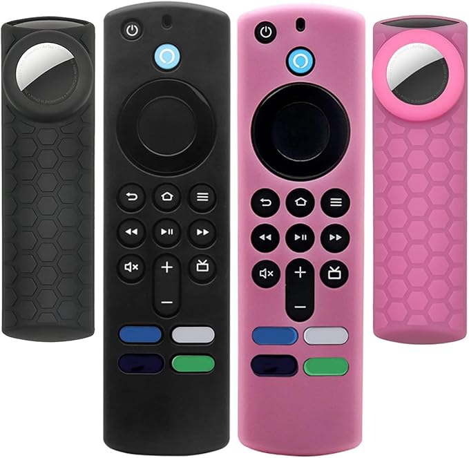 [2 Pack] Compatible for Tile Sticker and TV Stick 4K Max Remote Case Cover,Glow in Dark，for Alexa Voice Remote 3rd Gen Case with Holder for AirTag for Tile Sticker, Black and Glow Pink