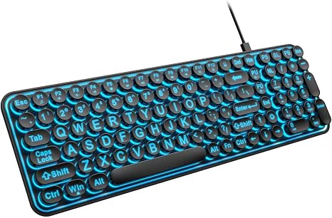 EDJO Large Print 7-Color Backlit Wired USB Keyboard with Retro Round Keys - Image 5