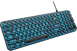 EDJO Large Print 7-Color Backlit Wired USB Keyboard with Retro Round Keys - Image 1