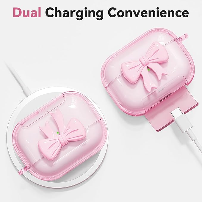 for Airpods Pro 2 Case 2022/2023, Joremx Clear Cases with Phone Stand & Cute Butterfly Keychain & Cleaning Kit, Soft TPU Cover for AirPods Pro 2nd Generation Case Girls Women (Pink)