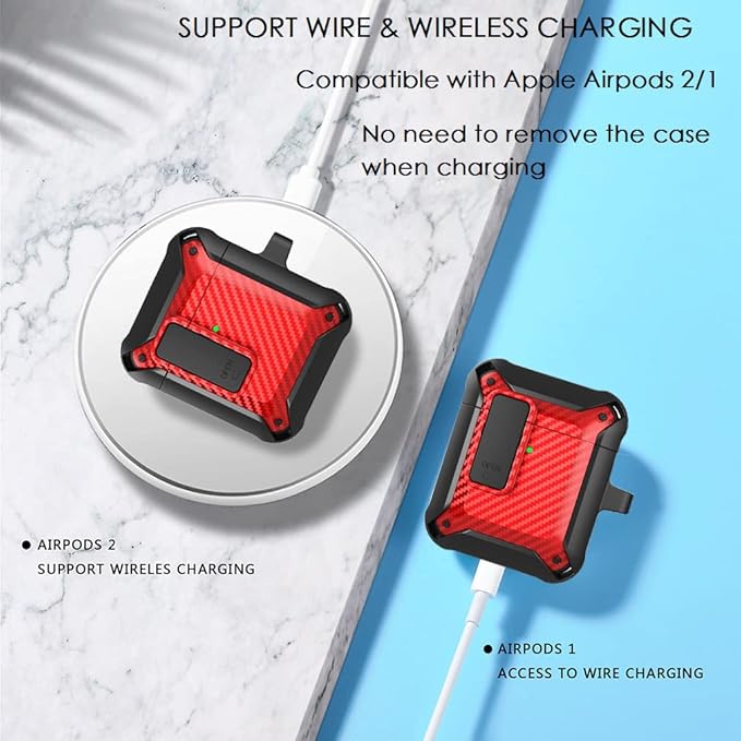 for Airpods 2nd 1st Generation Case Men Lock with Cleaner Kit, Rugged AirPod 2/1 Gen Protective Hard Cover Shockproof Skin Boys Women with Keychain for Apple iPods 2nd/1st Cases, Black