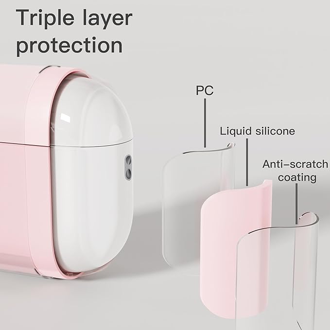 Liquid Silicone Case for AirPods Pro 2(2023/2022), Triple Layer Hybrid Protective Hard Case Shockproof Cover Compatible with AirPods Pro 2nd Generation (Pink)