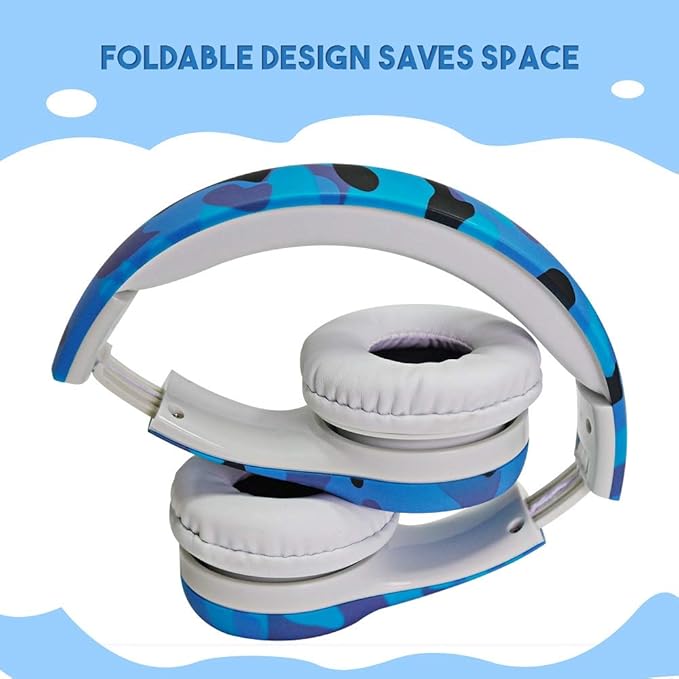 Kids Headphones with Cord, Toddler Headphones with Sharing Function, 85dB/93dB Safe Volume Limit, for Toddler Children Baby Boys Girls On-line Study, School, Travel use (camo Blue)