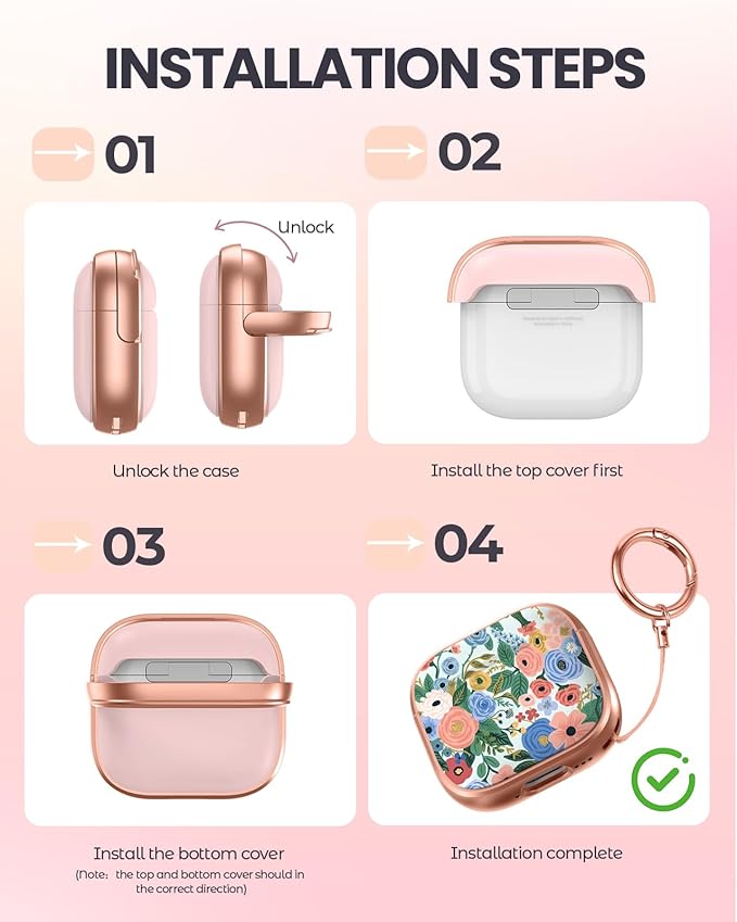 Coralogo for AirPods 4 Case with Safety Lock - Cute Cartoon for Women Girls Fashion Stylish Blue Flower Pattern Design Kawaii Girly Girlish Hard Protective Cover for AirPods 4th Generation 2024
