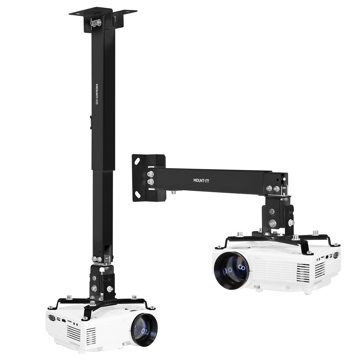 Mount-It! Projector Ceiling Mount and Wall Mount with Adjustable Arm, Universal Projector Mount for LCD/DLP Projectors, Flush Mount Option, Built-in Cable Management, 40lb Capacity, Black