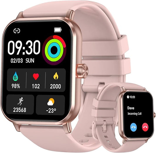 Smart Watches for Women Men, 1.83" HD Touchscreen, Bluetooth Calling, 130+ Professional Sports Modes, Heart Rate and Sleep Monitor, 5ATM Water-Resistant, Timer, Fitness Tracker for Android/iOS (Pink)