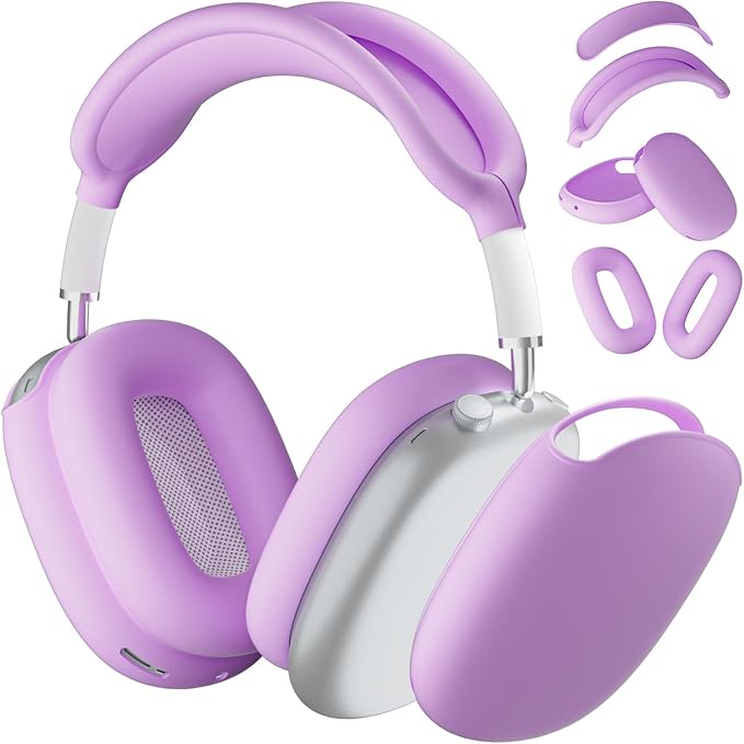 ATUAT for AirPods Max Headphones Case, Protective Silicone Case Cover Skin Accessories Anti-Scratch for Women Men for Apple AirPods Max 2024/2020 (USB-C/Lightning), Light Purple