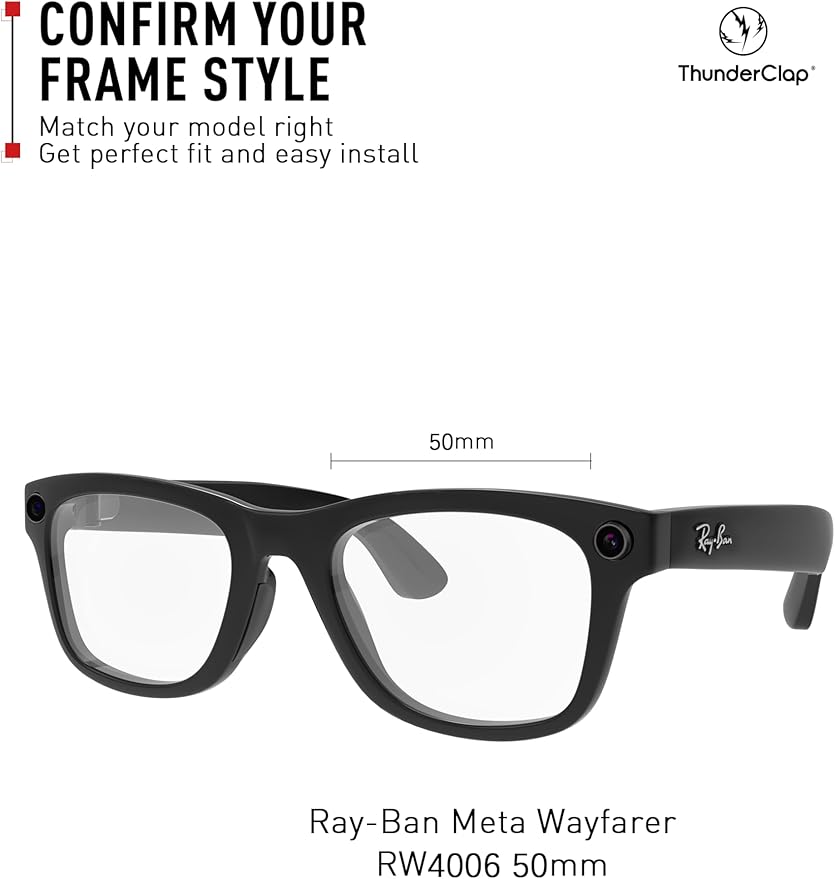 ThunderClap POLARIZED Replacement Lenses Compatible with Ray-Ban Meta Wayfarer RW4006 50mm | RW4008 53mm Smart Glasses