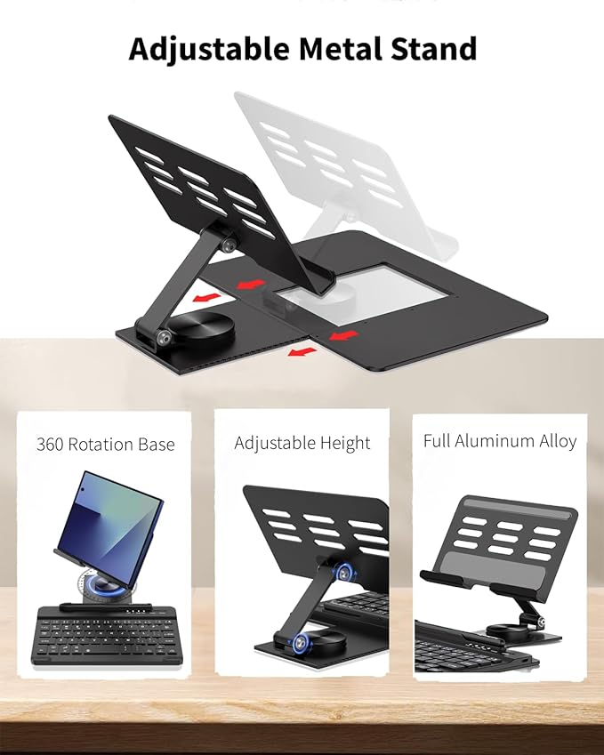 for Samsung Galaxy Z Fold 7 6 5 Trifold Stand and Keyboard, Aluminum Foldable Phone Stand Holder for Desk, 7.9 inch Mini Bluetooth Keyboard, 4 in 1 Portable Set Include Mouse and Pen