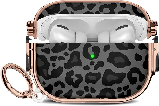 Maxjoy for Cute Airpods Pro 2 case with Safety Lock,Compatible Airpods Pro Case 2nd/1st Gen,for Leopard Print AirPods Case Coverfor Women Girly with Keychain-Black