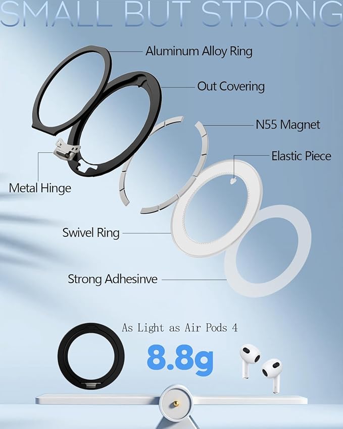 SEMBO Magnetic Phone Ring Holder for MagSafe, 0.1'' Ultra Thin 360° Rotation Cell Phone Grip Stand Finger Ring Kickstand Compatible with iPhone 17 Pro Max 16 15 14 13 12 MagSafe Accessories (Black)