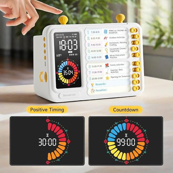 Electronic Visual Timer with Planning Board Pen Holder for Kids - 99 Mins Countdown Timer, Dry Erase Task Board, Daily Schedule & Chore Chart - Time Management & Goal Setting Tool for Home, Classroom