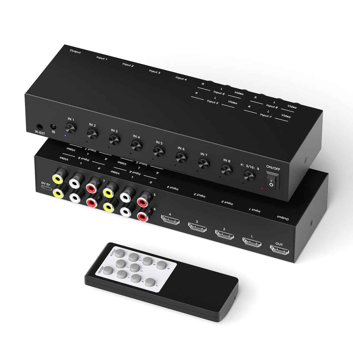 4 AV Inputs + 4 HDMI 2.0 Inputs to HDMI Converter (8 in 1) with Upgrade New Version