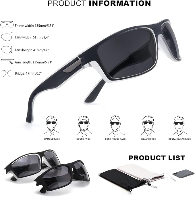 Missfive 2-Pack Mens Ultimate Bifocal Sunglasses with Readers Built In Sporty Upgraded Wrap Frame, UV400 Protection Driving & Reading Glasses for Outdoor +2.75