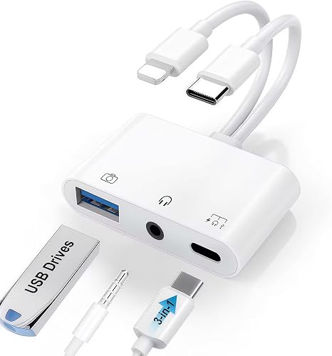 USB-C & Lightning to 3.5mm Headphone Adapter USB OTG Camera Adapter