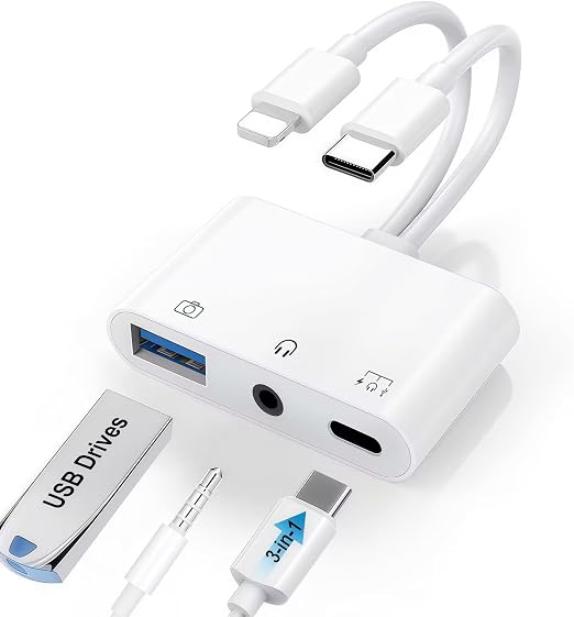 USB-C & Lightning to 3.5mm Headphone Adapter USB OTG Camera Adapter