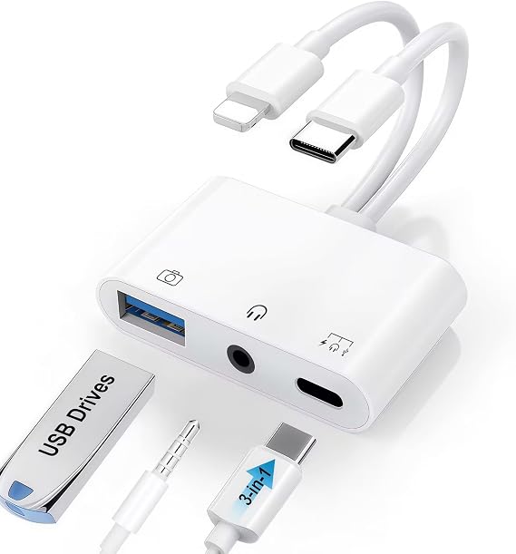 USB-C & Lightning to 3.5mm Headphone Adapter USB OTG Camera Adapter
