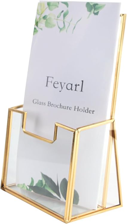 Feyarl Gold Glass Brochure Holders for 4x9 Pamphlets Holder Flyer Trifold Holder Display Stand for Office Brochures Booklets Menu Literatures Journals