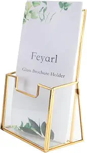 Feyarl Gold Glass Brochure Holders for 4x9 Pamphlets Holder Flyer Trifold Holder Display Stand for Office Brochures Booklets Menu Literatures Journals