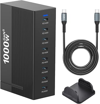 1000W 8-Port GaN5 Desktop Charging Station, High-Power USB Charging Hub with 5X 140W and 3X 100W PD Ports, Fast Charger for Laptops, Tablets, and Smartphones