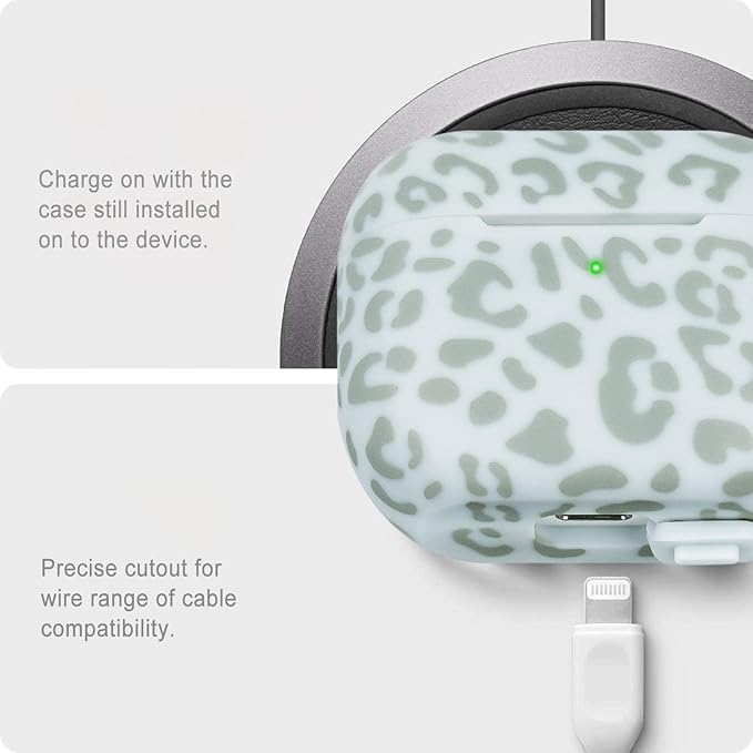 Silicone Leopard Compatible with AirPods 3 Case 2021, Gawnock Soft Case Compatible with AirPods 3rd Generation Floral Print Cover for Women Girls with Keychain (Light Green Leopard)