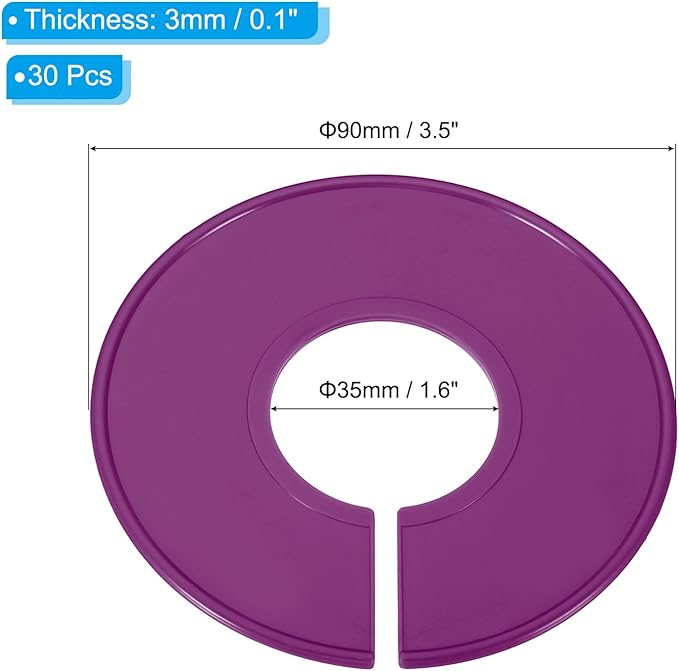 PATIKIL Clothes Dividers for Hanging Clothes, 30 Pack Closet Clothing Rack Size Dividers Blank Labels Sorting Round Separator for Closet, Purple