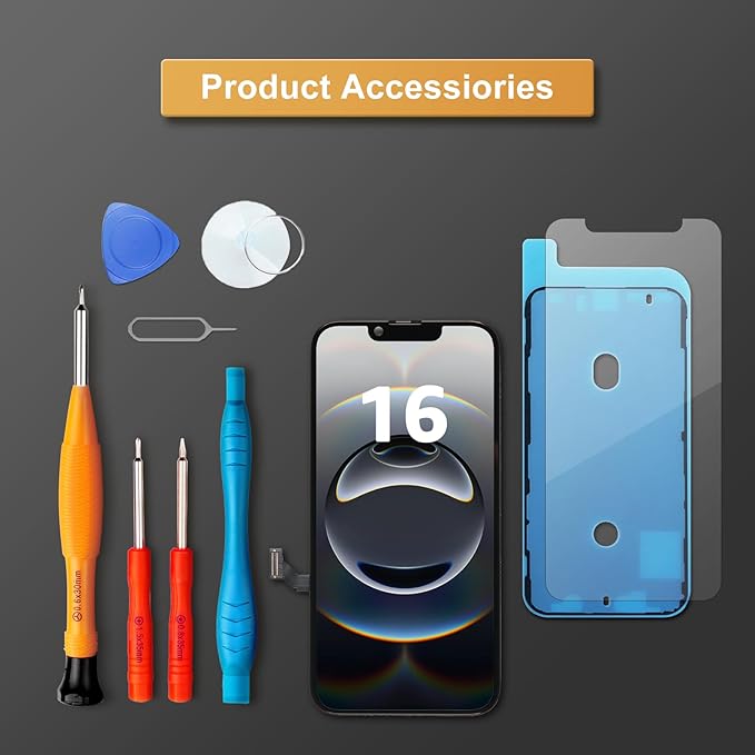 LL TRADER Screen Replacement for iPhone 16e 6.1" LCD Retina FHD Display COF Touch Screen Digitizer with Repair Tool Kits, Waterproof Tape, Screen Protector