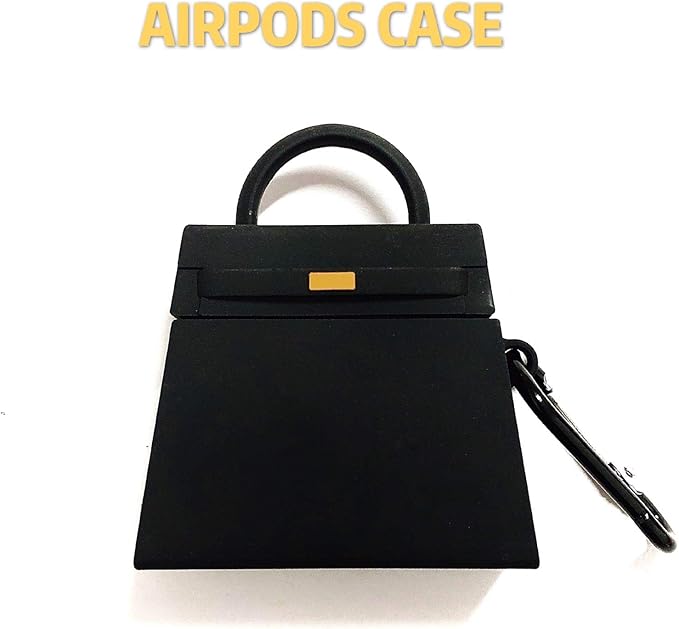 Case Compatible with AirPods Pro, Girls Creative Fashion Mini Handbag Earbud Case, Stylish Soft Silicone Wireless Earphone Protection Charging Cover for AirPods Pro +Hook -Black