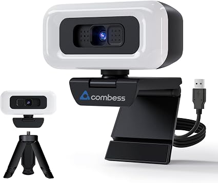 4K Webcam with Light, Webcam for PC with Microphone, USB Computer Camera for Desktop, Web cam with Tripod, Plug and Play, Web Camera for Desktop Computer