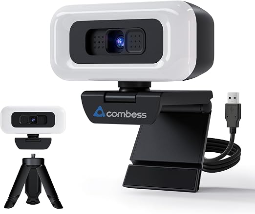 4K Webcam with Light, Webcam for PC with Microphone, USB Computer Camera for Desktop, Web cam with Tripod, Plug and Play, Web Camera for Desktop Computer