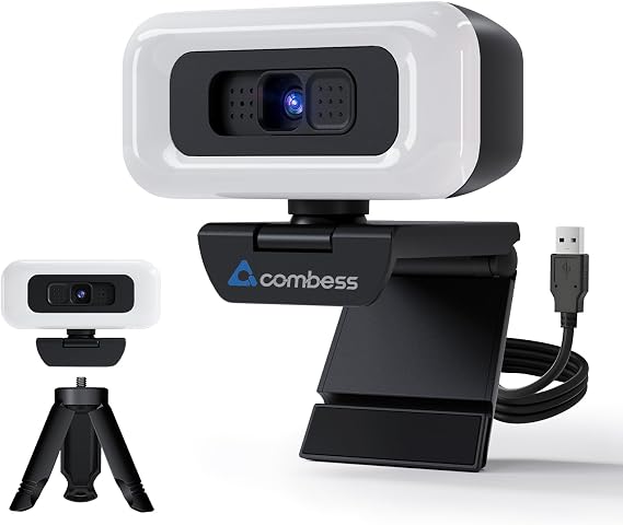 4K Webcam with Light, Webcam for PC with Microphone, USB Computer Camera for Desktop, Web cam with Tripod, Plug and Play, Web Camera for Desktop Computer