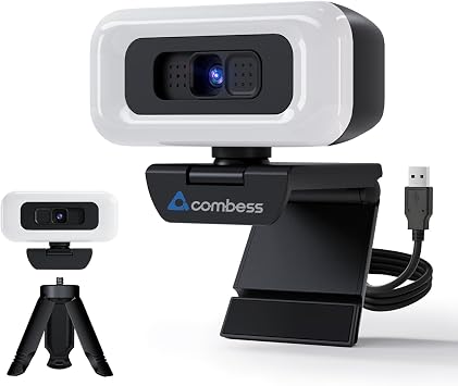 4K Webcam with Light, Webcam for PC with Microphone, USB Computer Camera for Desktop, Web cam with Tripod, Plug and Play, Web Camera for Desktop Computer